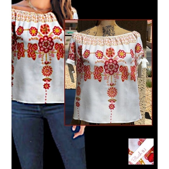 Blush BJ Pretty Airy Blouse Framed By Puffed Tie Sleeves Size Med - Picture 1 of 6